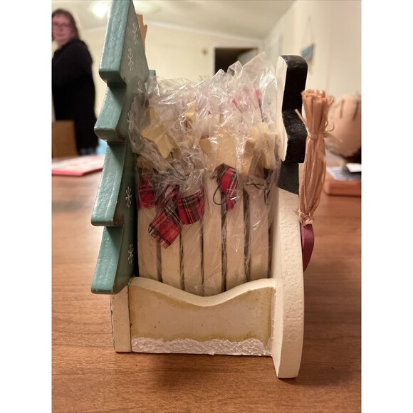 Holiday Classics Collection Snowman 6 Coasters Holder Wood Cottage Core - Picture 4 of 16